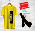 Round Neck Printed T-Shirt with Arm Sleeves for Men (Yellow & Black, S) (Set of 2)