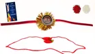 Synthetic 2 Pcs Rakhi with Greeting Card & Roli Chawal 