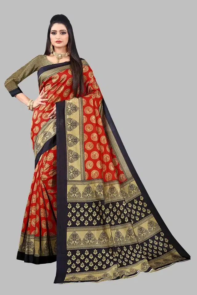 Printed Saree with Unstitched Blouse Piece for Women (Red, 6 m)