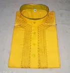 Cotton Solid Kurta for Men, Yellow 