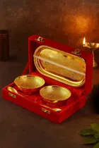 Decorative 5 piece bowl & spoon set with plate gold shade