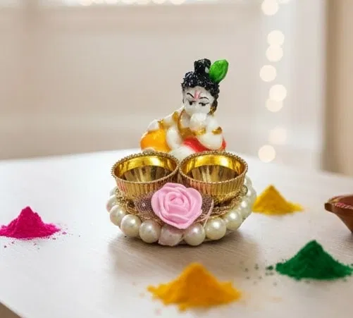 Metal Decoretive Pooja Thali, Multicolour Pack of 1