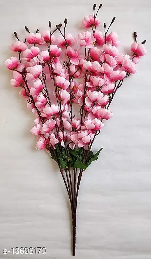 Polyester Artificial Flowers Bunch (Pink & Green)