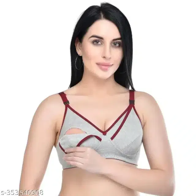 Polycotton Feeding Bra for Women (Grey & Maroon, 34C)