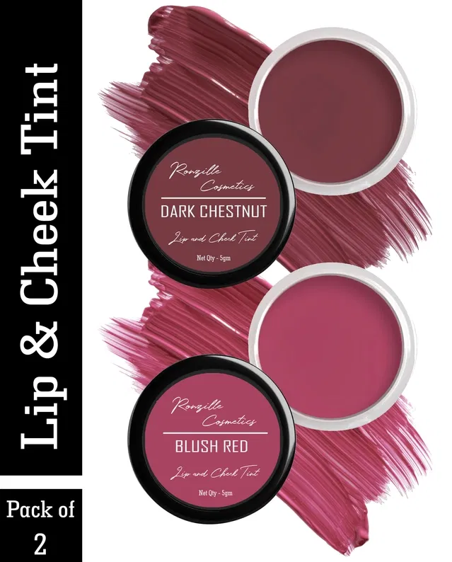 Ronzille Fantastic Lip and Cheek Tint (Dark Chestnut & Blush Red, 8 g) (Pack of 2)