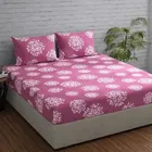 Microfibre Fitted White Medallion Bedsheet 78x72in Pink