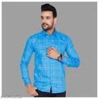 Cotton Blend Checkred Shirt for Men, Blue 