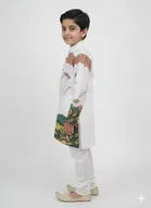 Silk Blend Printed Kurta & Paints Set for Boys , Cream 