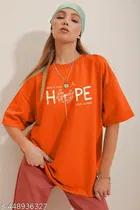 Cotton Blend Printed T-shirt for Women, Orange 