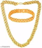 Designer Chain with Bracelet for Men & Boys (Gold, Set of 2)