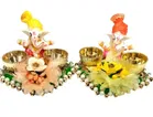 Metal Decoretive Pooja Thali, Multicolour Pack of 2
