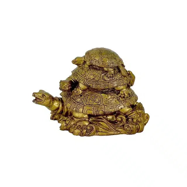 Polyresin Fengshui Triple Tortoise Showpiece (Bronze, 12 cm)