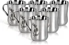 LEROYAL Stainless Steel Floral Design Print Coffee and Tea Cup  (Silver, Pack of 6)