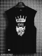 Chest Print Polycotton T-Shirts for Men, Black 