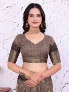 Dola Silk Printed Saree for Women, Brown 
