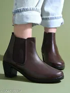 Shoetopia Synthetic Block Heeled Boots Brown IND-4