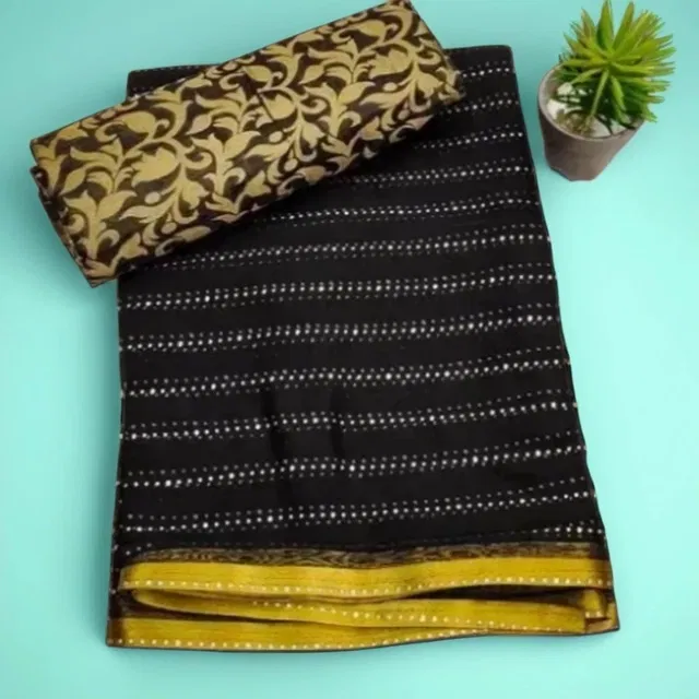 Chiffon Embellished Saree for Women (Black, 6.1 m)