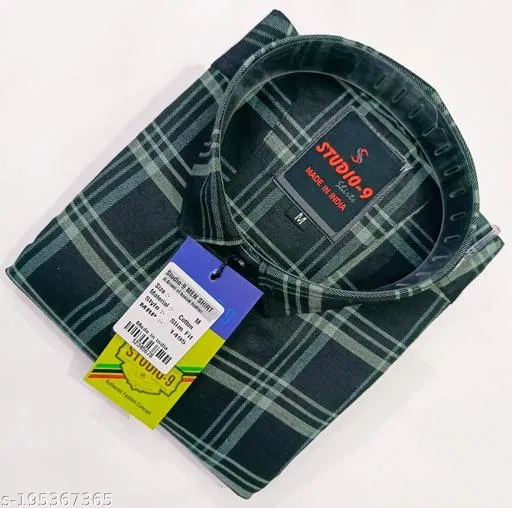 Cotton Blend Checked Shirt for Men, Black (L) Pack of 1