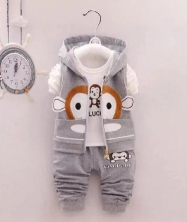Hosiery Printed Clothing Set for Kids (Grey, 12-18 Months)