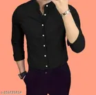 Cotton Blend Solid Shirt for Men, Black 