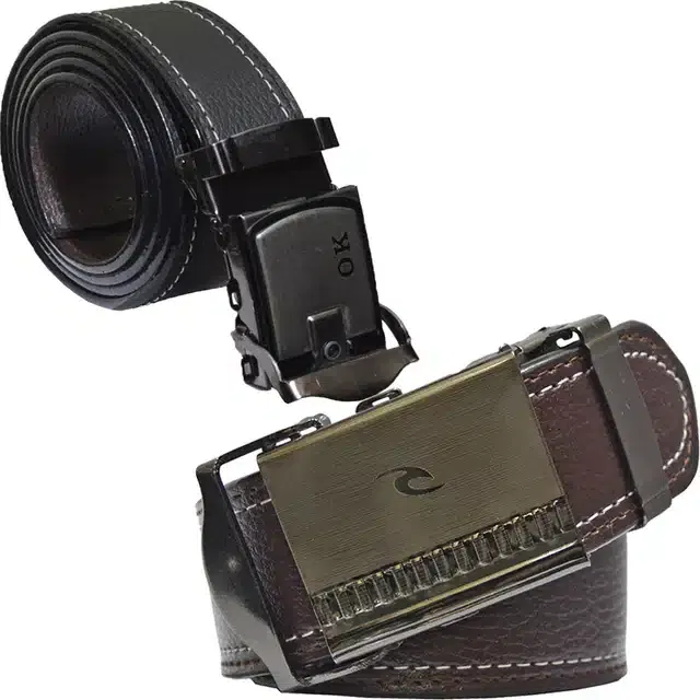 Casual Belt for Men (Brown, Pack of 2)