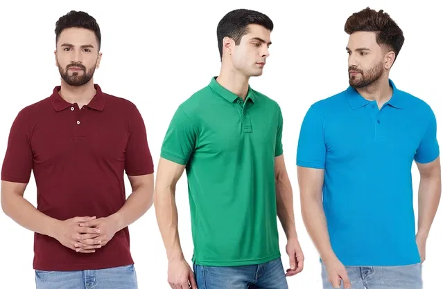 Polo T-shirts for Men, Pack of 3 (Multicolor, XL)