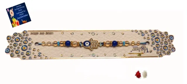 Thread Rakhi with Greeting Card & Roli Chawal (Multicolor, Set of 1)
