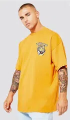 Round Neck Printed Oversized T-Shirt for Men (Yellow, M)