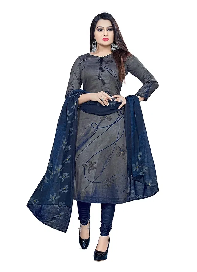 Cotton Printed Unstitched Suits Fabric for Women (Blue & Grey)