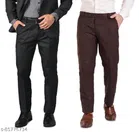 Cotton Blend Formal Pant for Men (Black & Brown, 28) (Pack of 2)