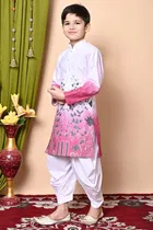 Rayon Cotton Printed Kurta with Dhoti for Boys, Multicolor 