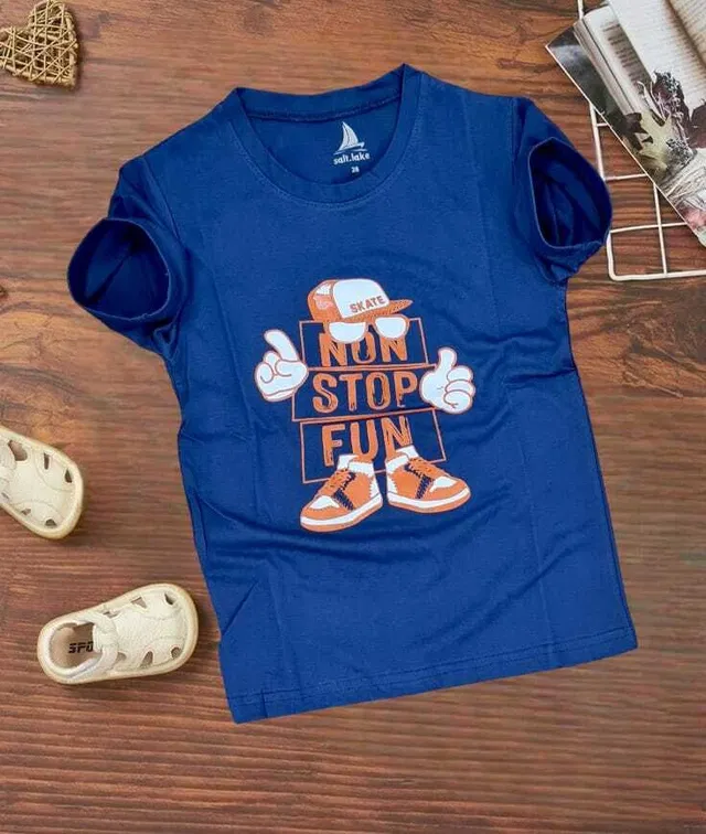 Cotton Printed Round Neck T-Shirt for Kids (Navy Blue, 7-8 Years)