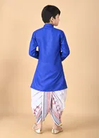 Cotton Blend Embellished Kurta with Dhoti for Boys, Blue & White 