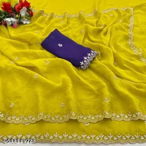 Chinnon Saree for Women, Yellow (5.5 M)