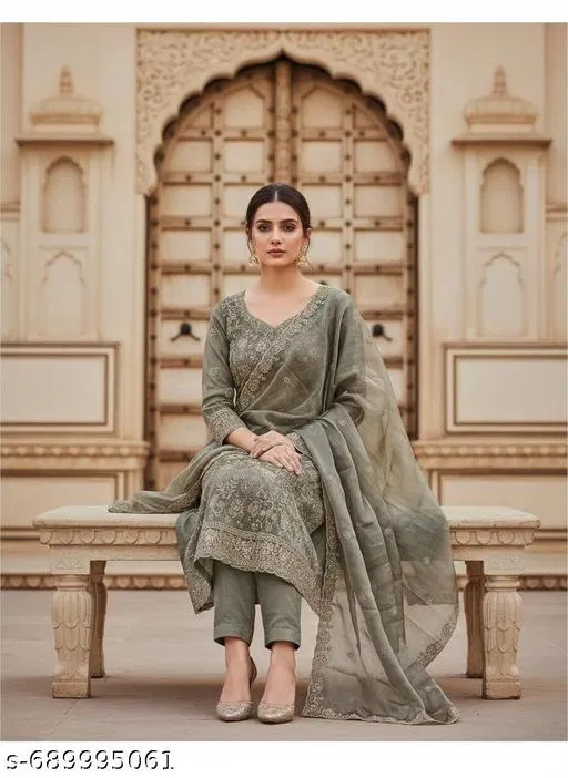 Embroidered Anarkali Suit for Women (Gold, Un Stitched)