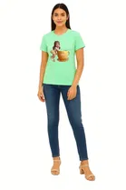 Cotton Blend Printed T-shirt for Women, Green 