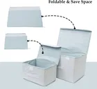 Storage Basket, Box, Bins & Non-Woven Wardrobe Closet Organizer Foldable Drawer Rectangular Stackable Box/Bins with Lid & Handle, Grey,Set of 2