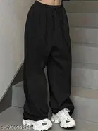 Cotton Blend Solid Trousers for Men, Black 