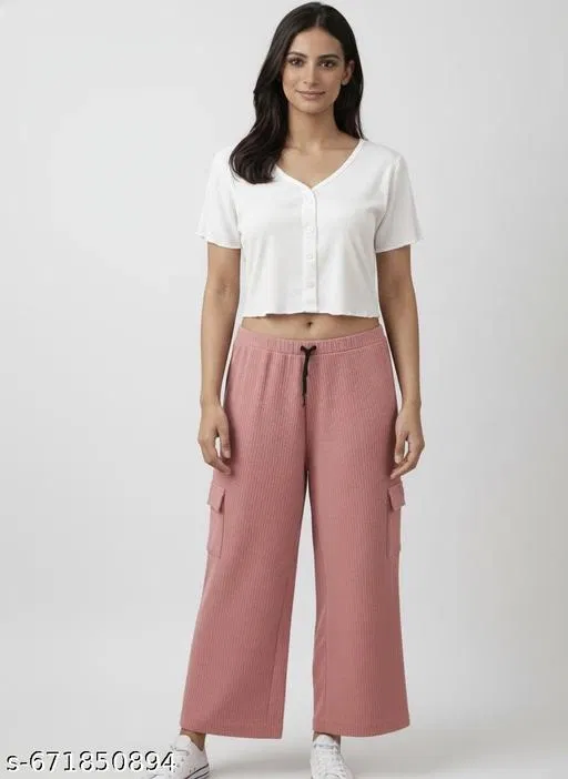 Palazzo Pants for Women (Peach, L)