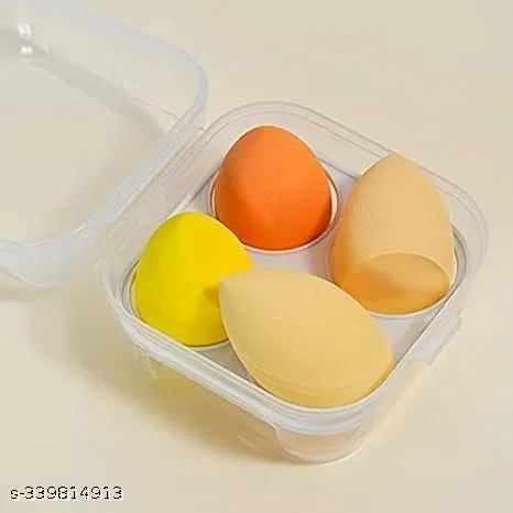 KAYI Makeup Sponge Puff 4 Pcs with Storage Box Foundation Powder Sponge Beauty Tools Women Makeup Accessories (Multicolor)