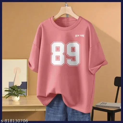 Cotton Blend Printed T-shirt for Women, Pink (XL)