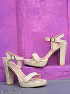 [178] Cream Solid Open Toe High-Top Heel Sandals for Women 