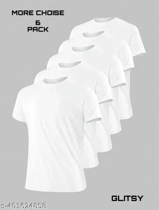 Poly Blend T-shirt for Men, White, Pack of 6 (L)