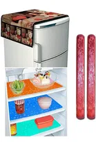 Knit Printed Fridge 3 Pcs Mat with 2 Pcs Handle & Top Cover 
