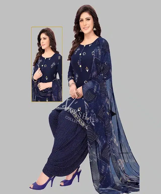 Unstitched Dress Material for Women & Girls (Navy Blue)