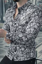 Lycra Geometric Print Shirt for Men, Grey 