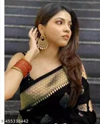 Banarasi Silk Printed Saree for Women, Black 