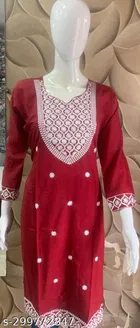 Rayon Slub Embroidered Kurti for Women 