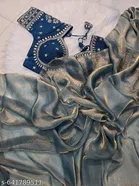 Chiffon Solid Saree for Women, Blue 