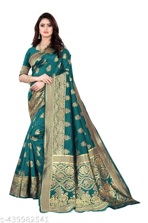 Silk Zari Woven Saree for Women (Teal, 6.3 m)